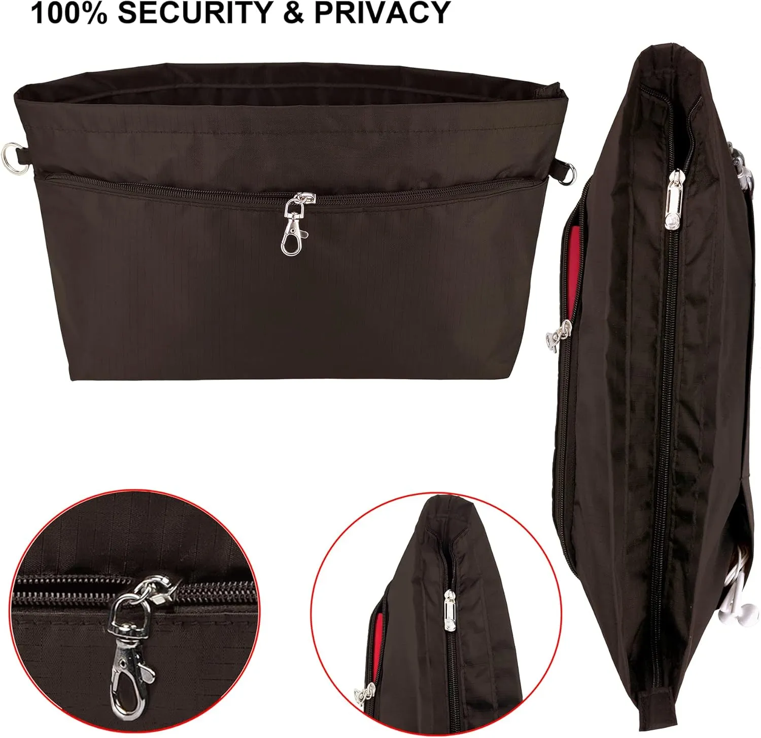 Time Wing Handbag Tote Purse Organizer Insert Bag Liner Shaper Divider Zipper 11 Pockets Compartments Medium Coffee