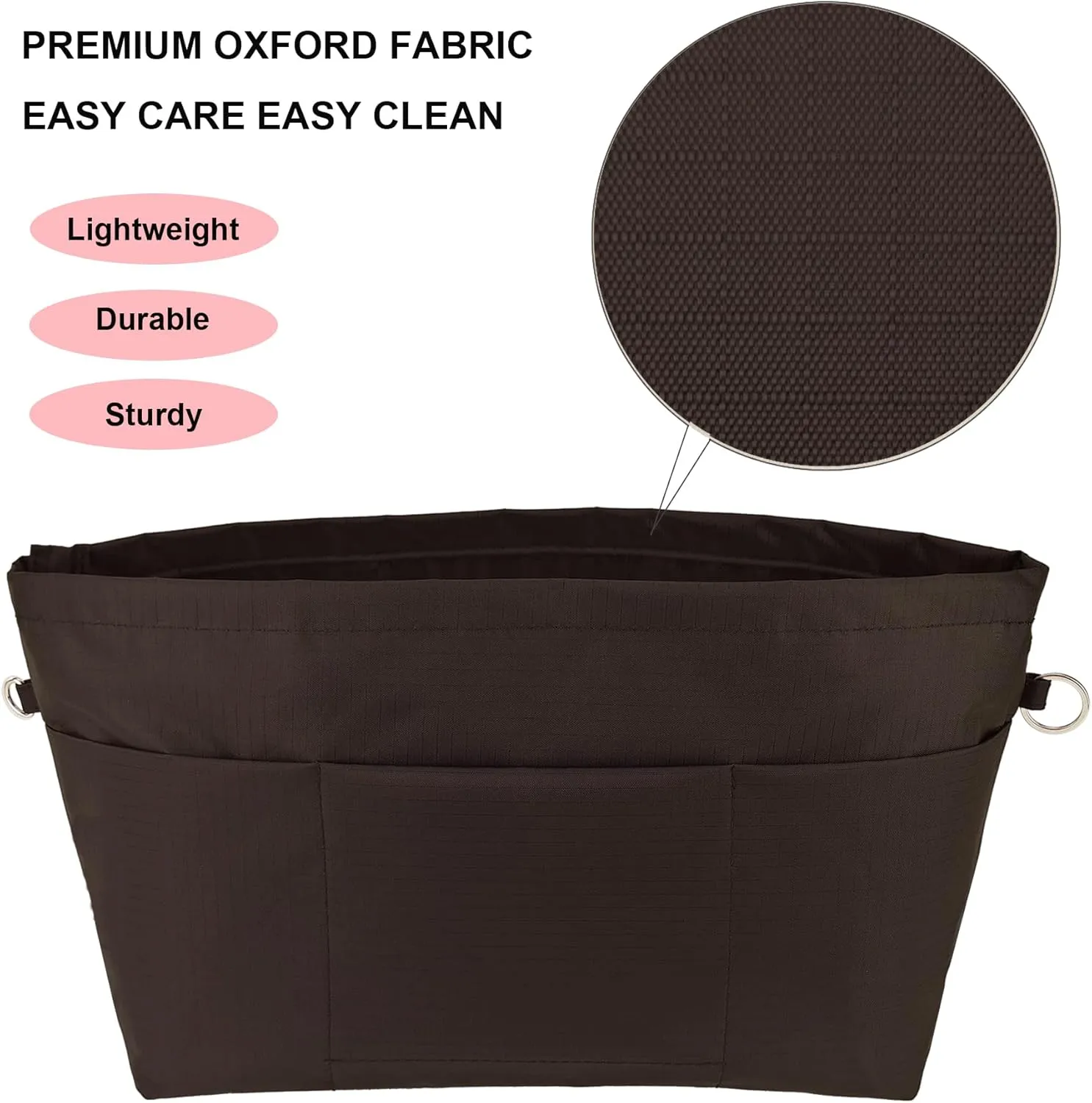 Time Wing Handbag Tote Purse Organizer Insert Bag Liner Shaper Divider Zipper 11 Pockets Compartments Medium Coffee