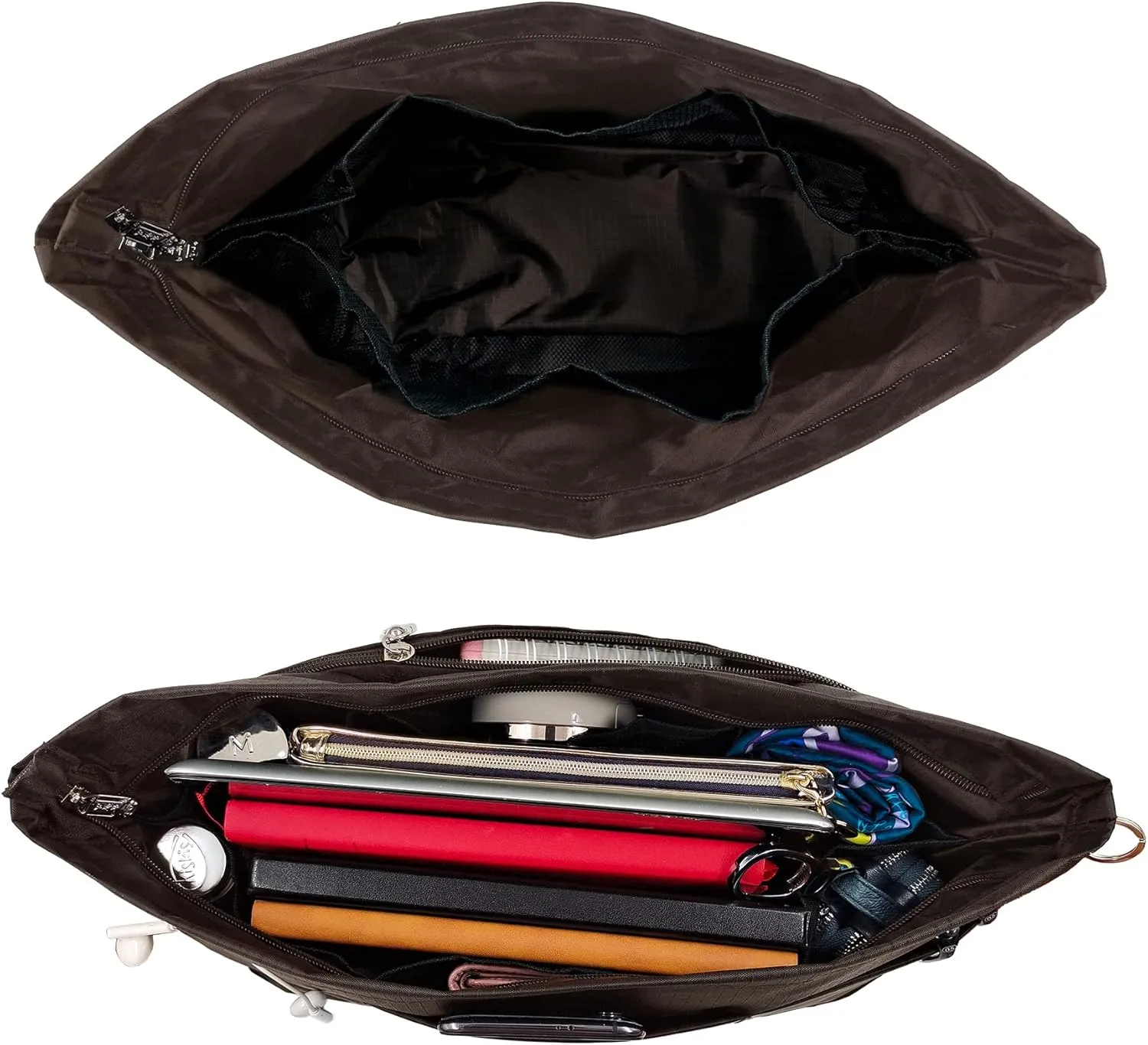 Time Wing Handbag Tote Purse Organizer Insert Bag Liner Shaper Divider Zipper 11 Pockets Compartments Medium Coffee