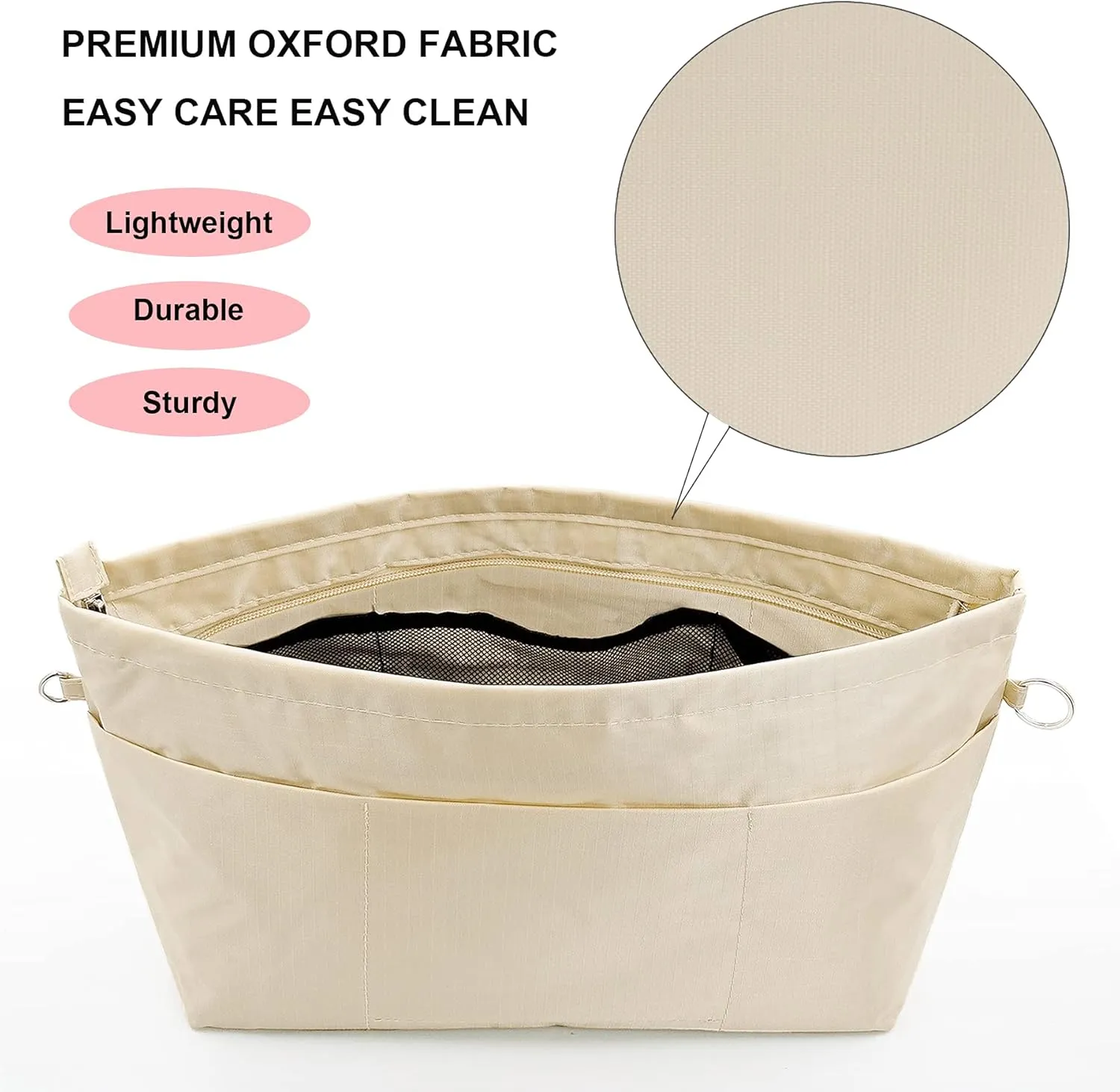 Time Wing Handbag Tote Purse Organizer Insert Bag Liner Shaper Divider Zipper 11 Pockets Compartments Small Beige