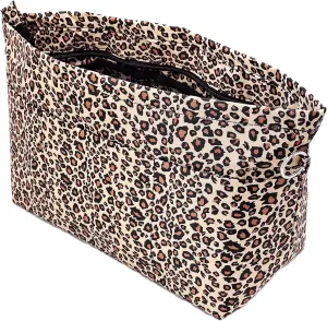 Time Wing Handbag Tote Purse Organizer Insert Bag Liner Shaper Divider Zipper 11 Pockets Compartments Small Leopard