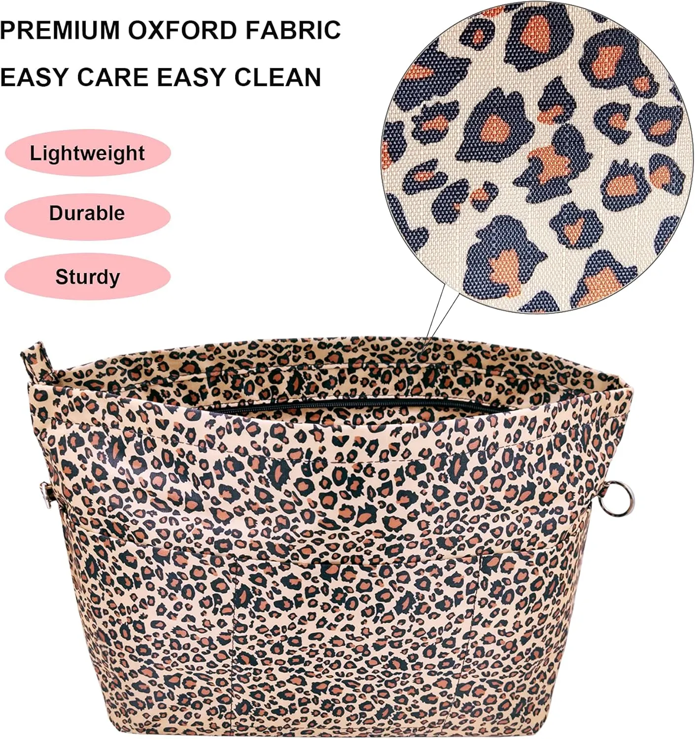 Time Wing Handbag Tote Purse Organizer Insert Bag Liner Shaper Divider Zipper 11 Pockets Compartments Small Leopard