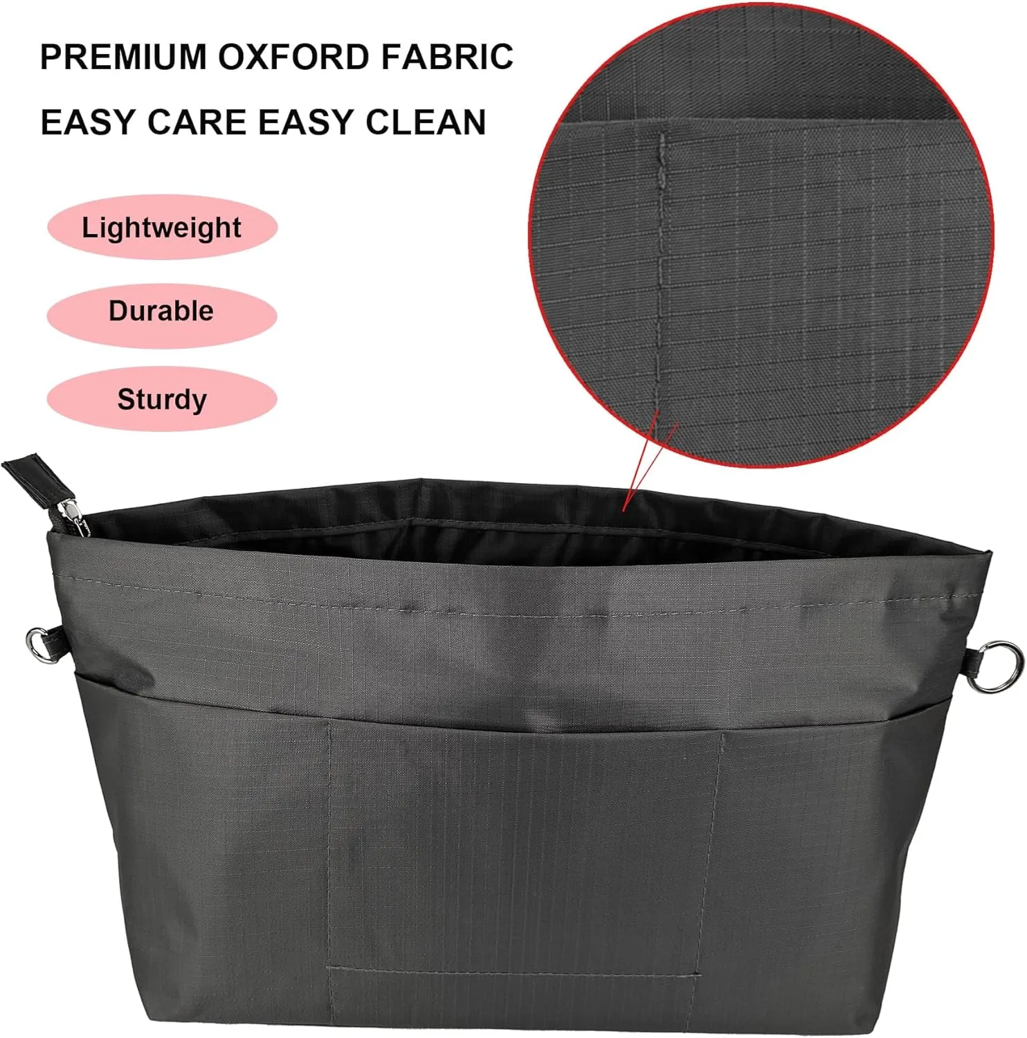 Time Wing Handbag Tote Purse Organizer Insert Bag Liner Shaper Divider Zipper 11 Pockets Compartments X Large Dark Grey
