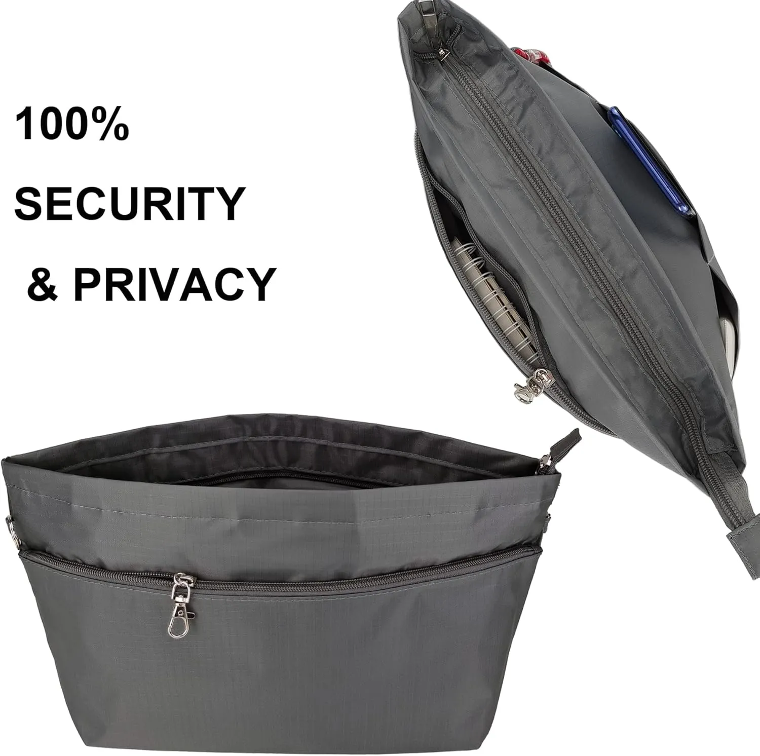 Time Wing Handbag Tote Purse Organizer Insert Bag Liner Shaper Divider Zipper 11 Pockets Compartments X Large Dark Grey