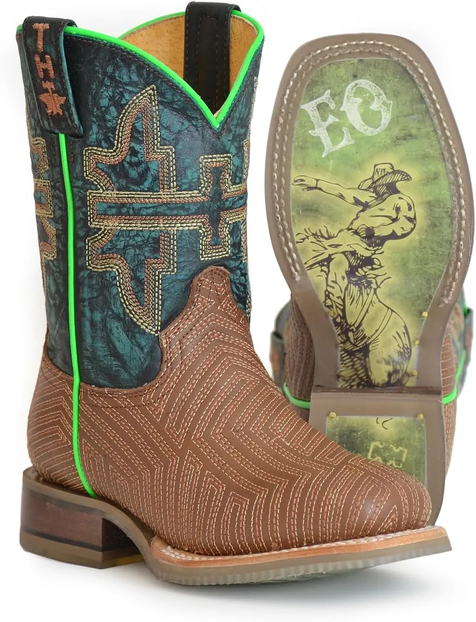 Tin Haul Boys Kids Tan Leather Rowdy Vintage Rodeo Cowboy Boots
