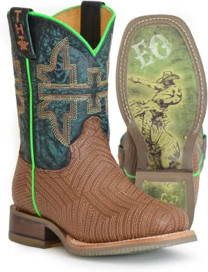 Tin Haul Boys Kids Tan Leather Rowdy Vintage Rodeo Cowboy Boots