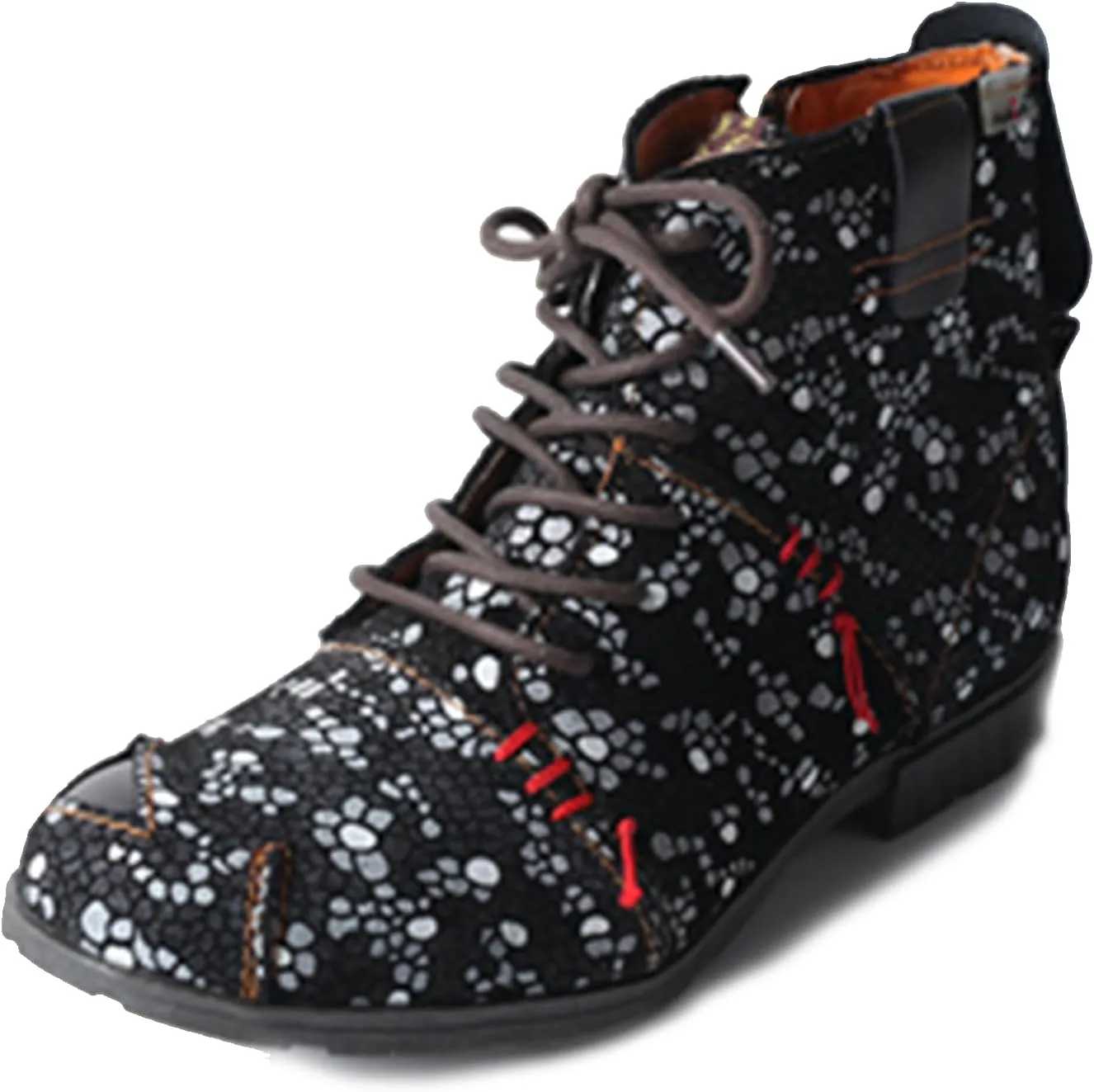 TMA EYES Hand-Stitched Floral-Print Leather Women's Boots