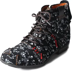 TMA EYES Hand-Stitched Floral-Print Leather Women's Boots
