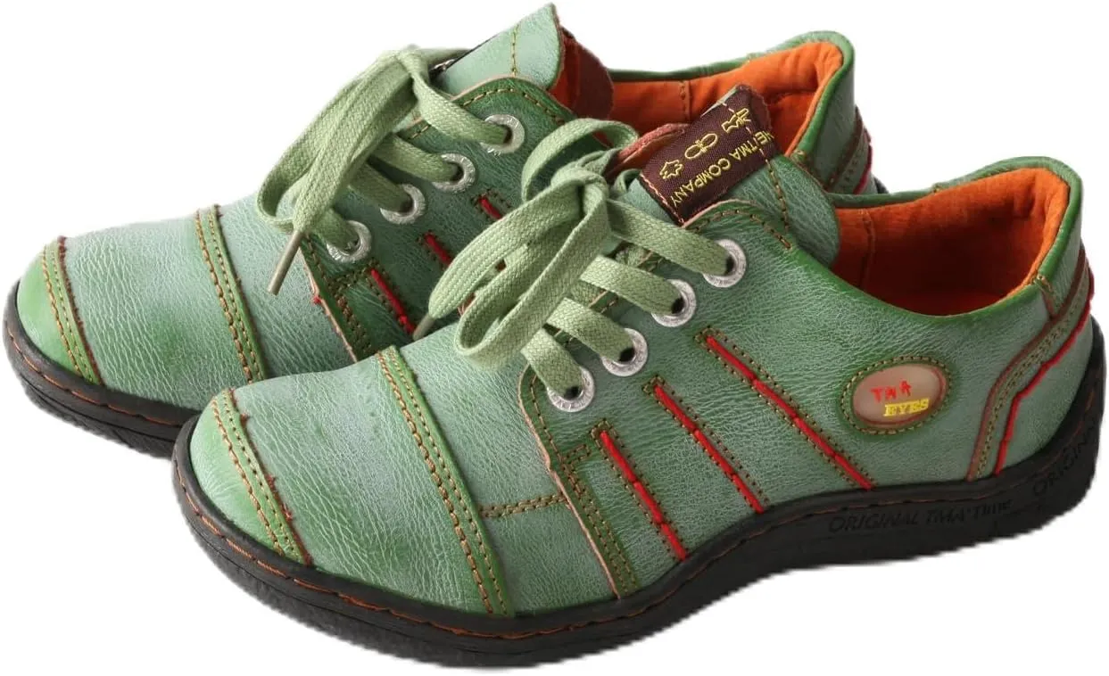 TMA EYES Women's Casual Leather Shoes Hand Stitched Comfortable Lace-up Walking Shoes