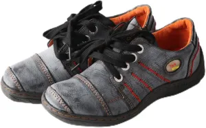 TMA EYES Women's Casual Leather Shoes Hand Stitched Comfortable Lace-up Walking Shoes