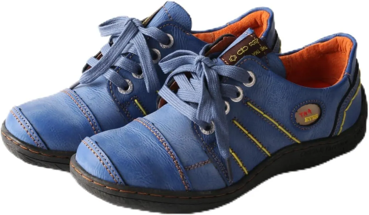 TMA EYES Women's Casual Leather Shoes Hand Stitched Comfortable Lace-up Walking Shoes
