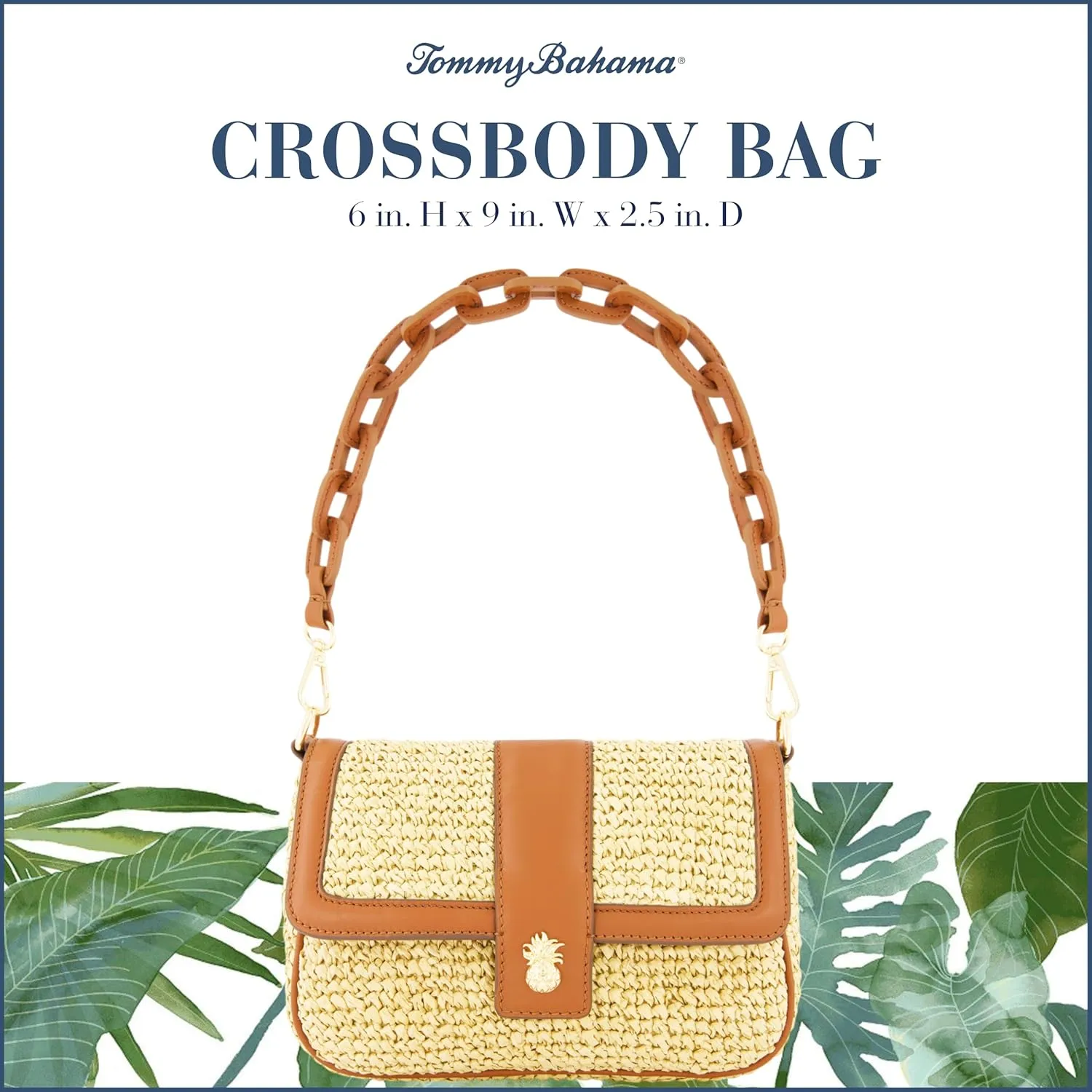 Tommy Bahama Women's Crossbody Bag Purse, Flap Small Shoulder Handbag with Adjustable Strap and Leather Trim