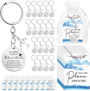 Tondiamo 18 Sets Airplane Party Favors Airplane Keychains Bulk Flight Attendant Gifts with Thank You Cards Organza Bags Travel Adventure Party Favor Employee Appreciation Gifts for Pilot Aviation