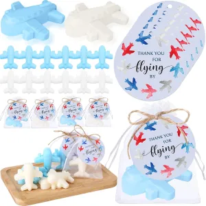 Tondiamo 25 Sets Airplane Soap Favor for Guests 25 Wedding Baby Shower Birthday Party Gift Adventure Travel Themed Gift Handmade Scented Soap 25 Thank You for Flying by Card with Bag and Twine
