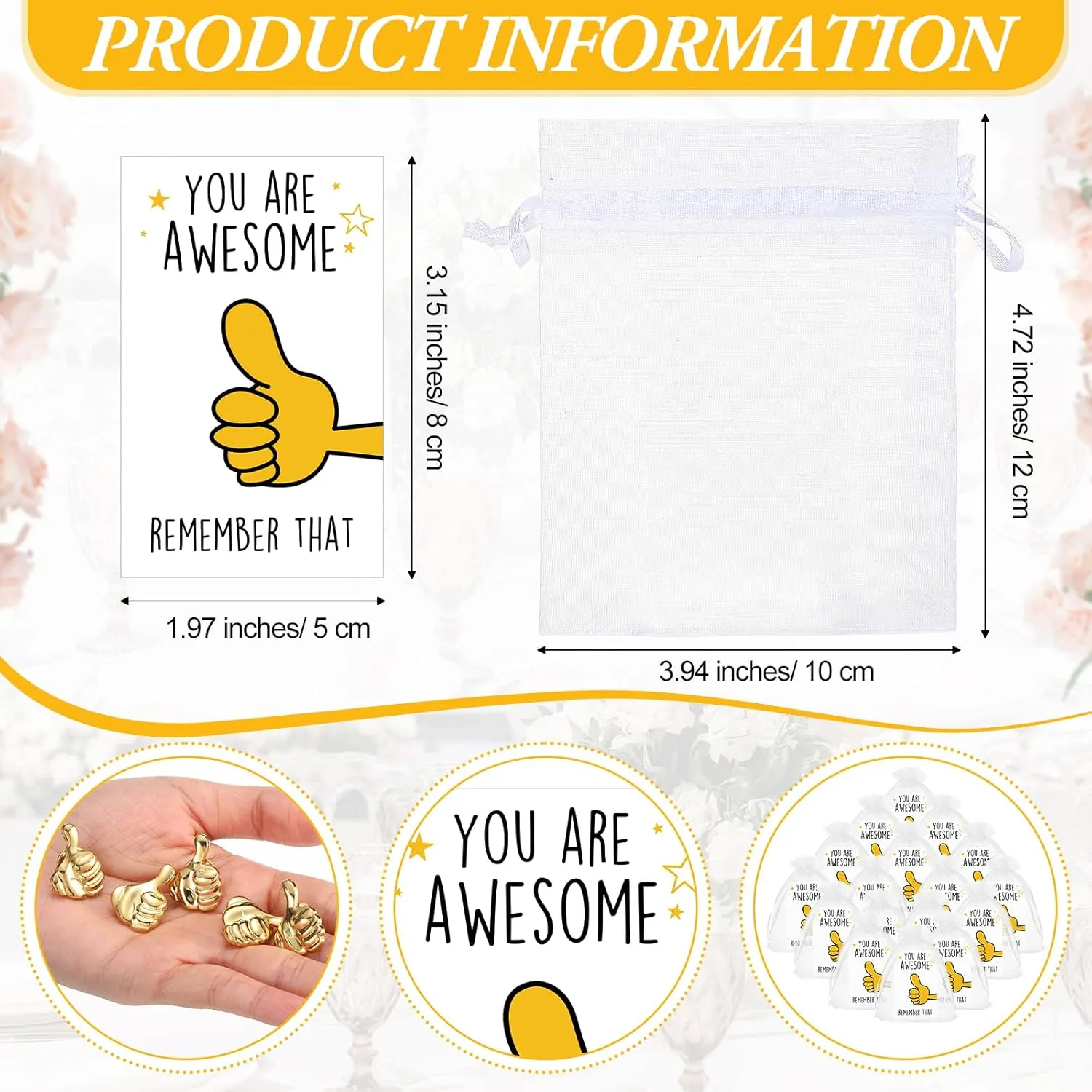 Tondiamo 40 Sets Employee Appreciation Gifts Bulk Inspirational Thumbs up Lapel Pins with Thank You Cards Organza Bags Recognition Gifts for Coworker Staff Teacher Team Employee of the Month Pin