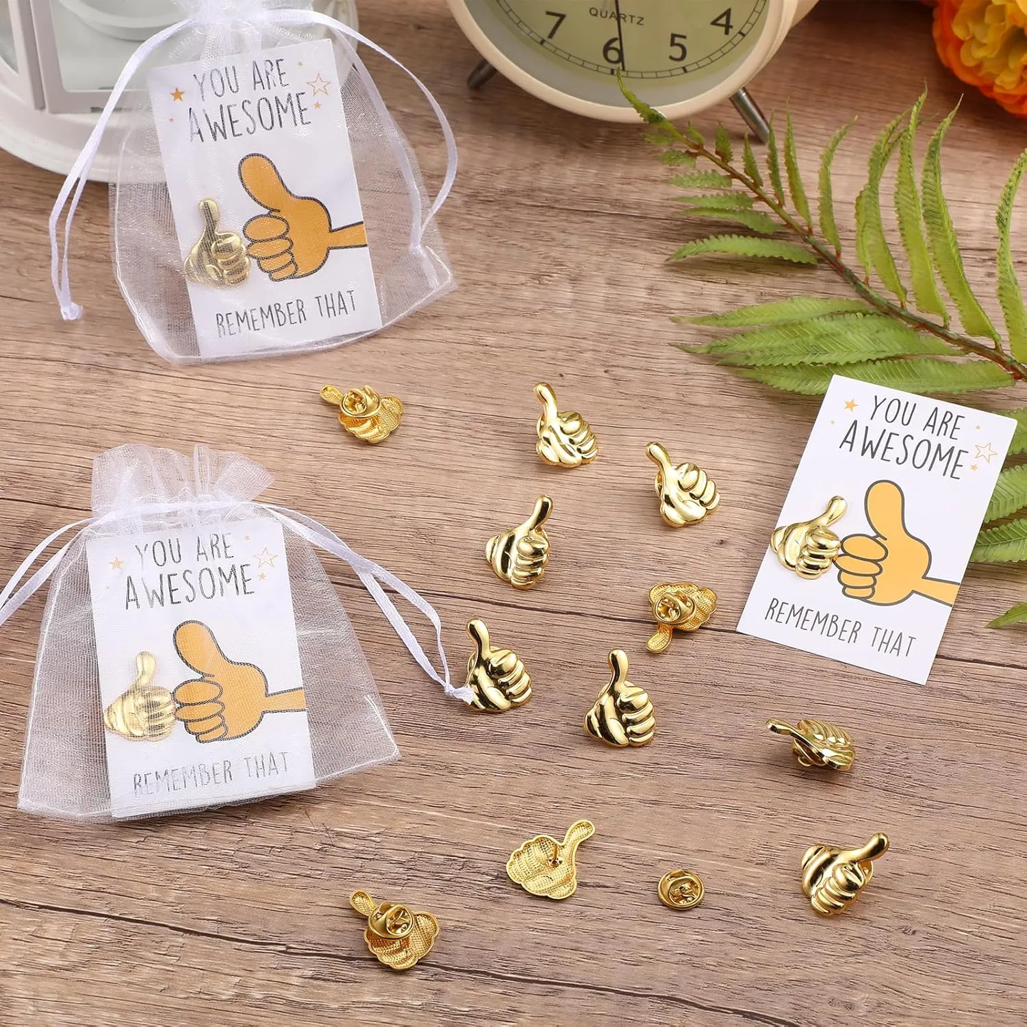 Tondiamo 40 Sets Employee Appreciation Gifts Bulk Inspirational Thumbs up Lapel Pins with Thank You Cards Organza Bags Recognition Gifts for Coworker Staff Teacher Team Employee of the Month Pin