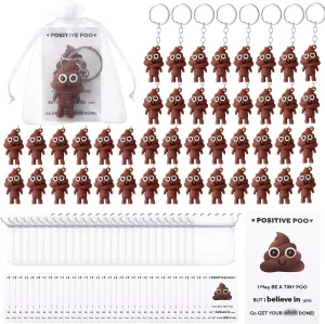 Tondiamo 50 Set Inspirational Gifts Bulk Include 50 Funny Positive Poo Keychain 50 Poop Inspirational Cards 50 Organza Bag Cheer up Gifts for Christmas Birthday Party Decoration Encouragement Friend