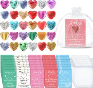 Tondiamo 60 Sets Pocket Hug Token Gift Bulk,Heart Worry Gemstone Gift for Fathers Day,Graduation,0.8 in Natural Heart Stones,Hug Cards and Organza Bags for Mom,Dad,Teacher,Coworker,Loss of Loved One