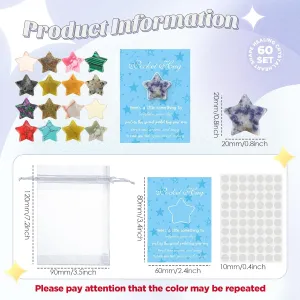 Tondiamo 60 Sets Pocket Hug Token Gift Bulk,Star Worry Gemstone Gift for Fathers Day,Graduation,0.8 in Natural Star Stones,Hug Cards and Organza Bags for Friends,Patient,Employee,Classmate