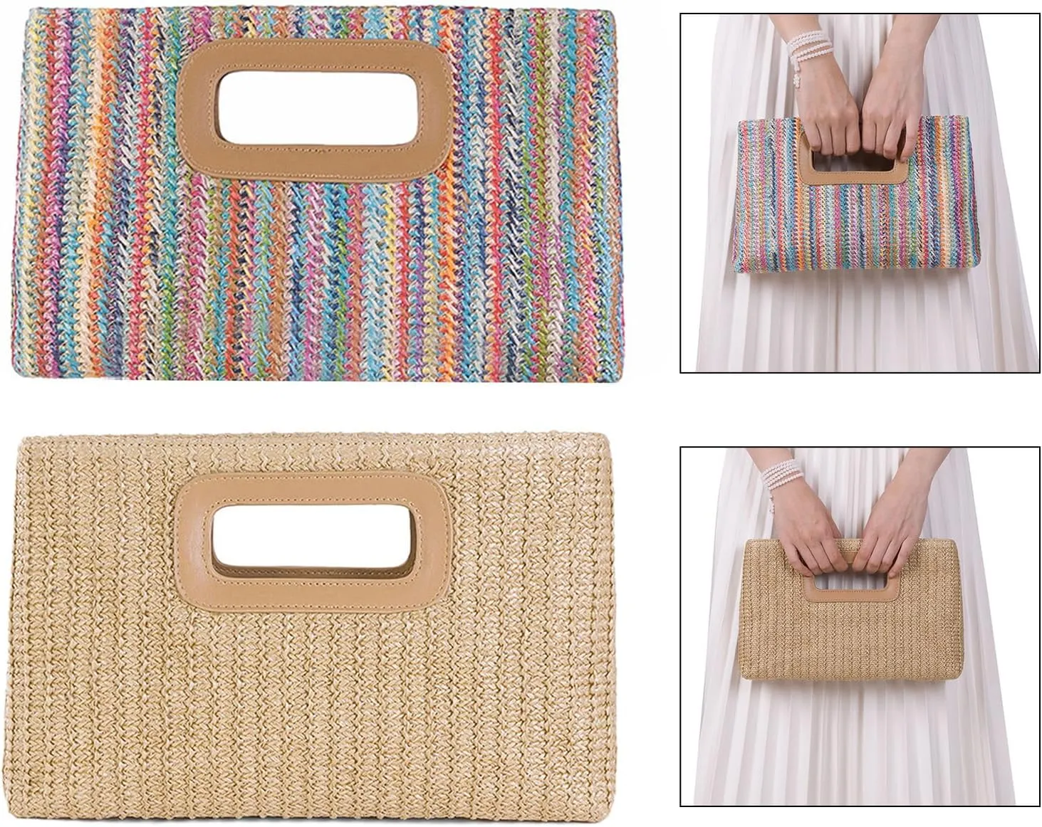 Top Handle Clutches Handbags for Women,Straw Evening Bag Purses Handbag Shoulder Crossbody Purse with Gold Chain Gifts
