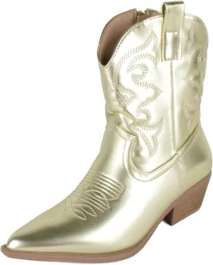 TOP Moda Women Cowgirl Cowboy Western Stitched Ankle Boots Pointy Toe Booties Side Zipper