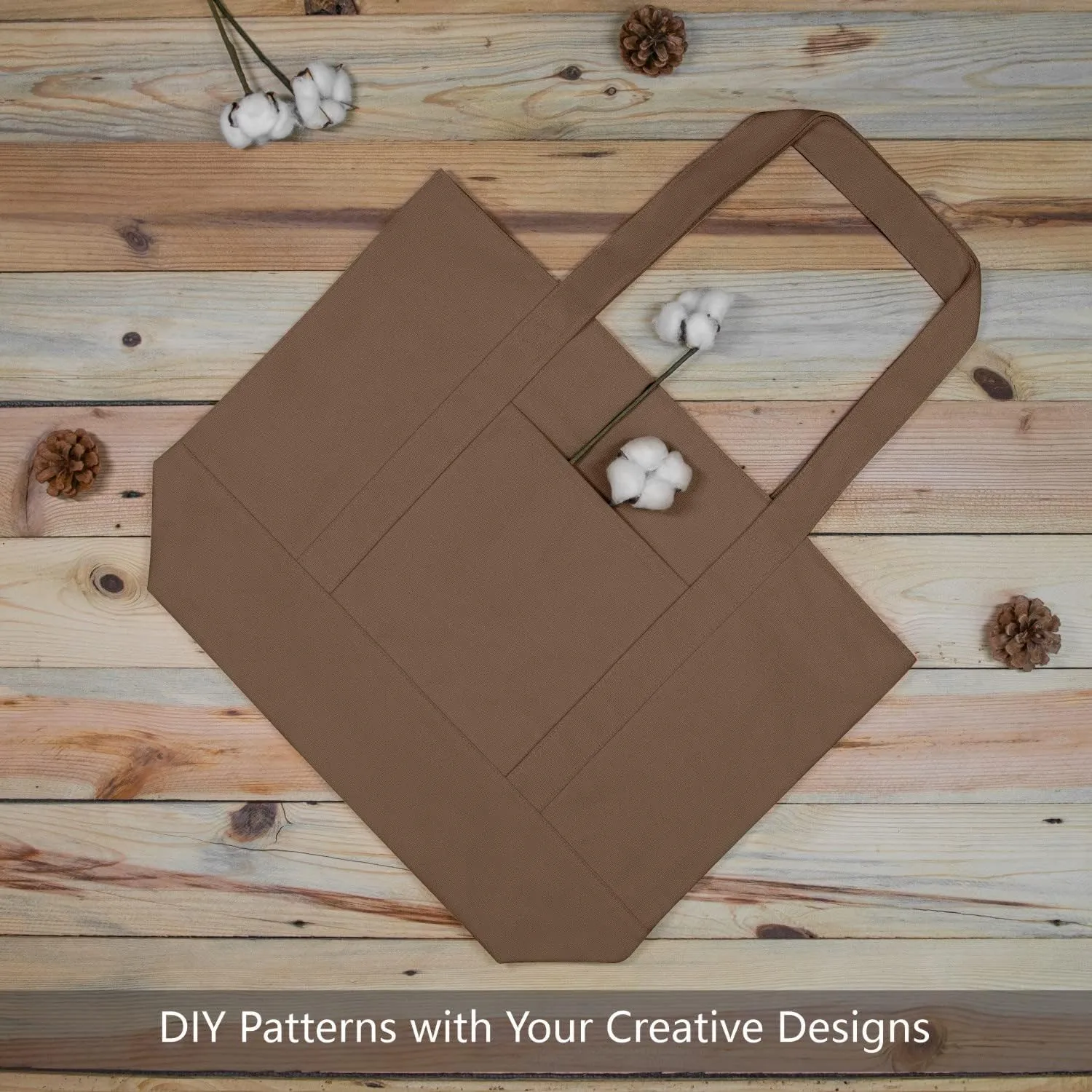 TOPDesign 1-Pack Canvas Tote Bag with an External Pocket, Reusable Grocery Shopping Bag, Top Zipper Closure, Daily Essentials (Brown)