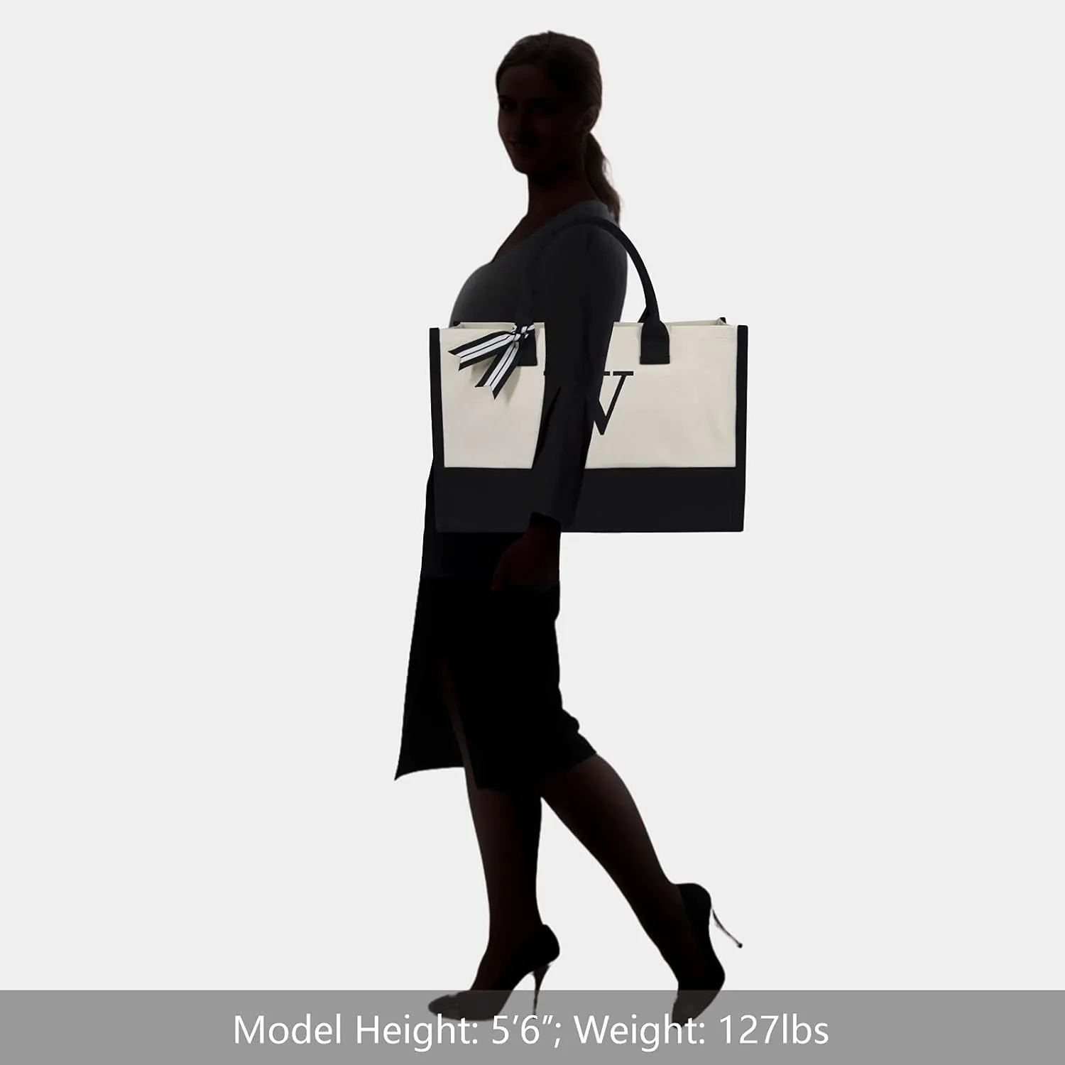 TOPDesign Embroidery Initial Canvas Tote Bag, Personalized Present Bag, Suitable for Wedding, Birthday, Beach, Holiday, is a Great Gift for Women, Mom, Teachers, Friends, Bridesmaids (Letter W)