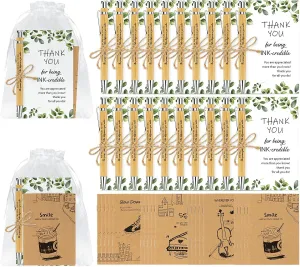Topsky 20 Sets Employee Appreciation Gifts Bulk,Thank You Gift Office Wood Bamboo Pens with Inspirational Bookmark Cards for Coworkers,Back to School Gift for Teacher (leaf)