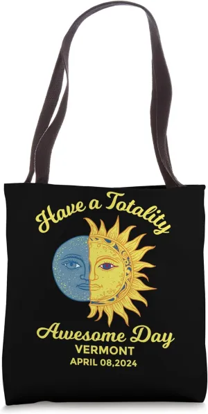 Total Solar Eclipse Vermont April 8 2024 Retro Boho Style Tote Bag