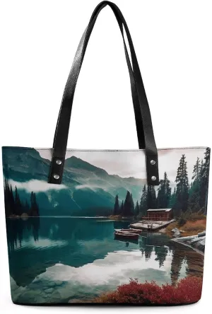Tote Bag for Women Scenic Lake Handbags Aesthetic Tote Fashion Shoulder Bags for Beach Work Travel
