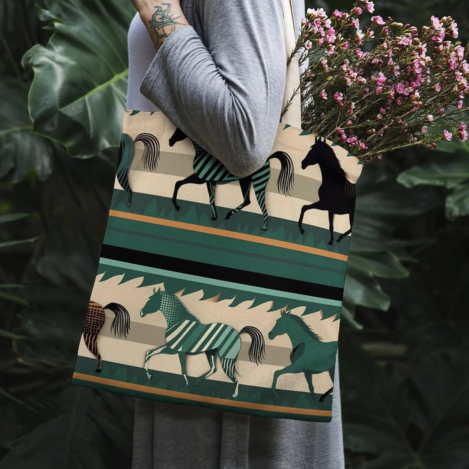 Tote Bag Laptop Handbag Gray Animals Grocery Bag Canvas Shoulder Bag Crossbody Bag for Travel