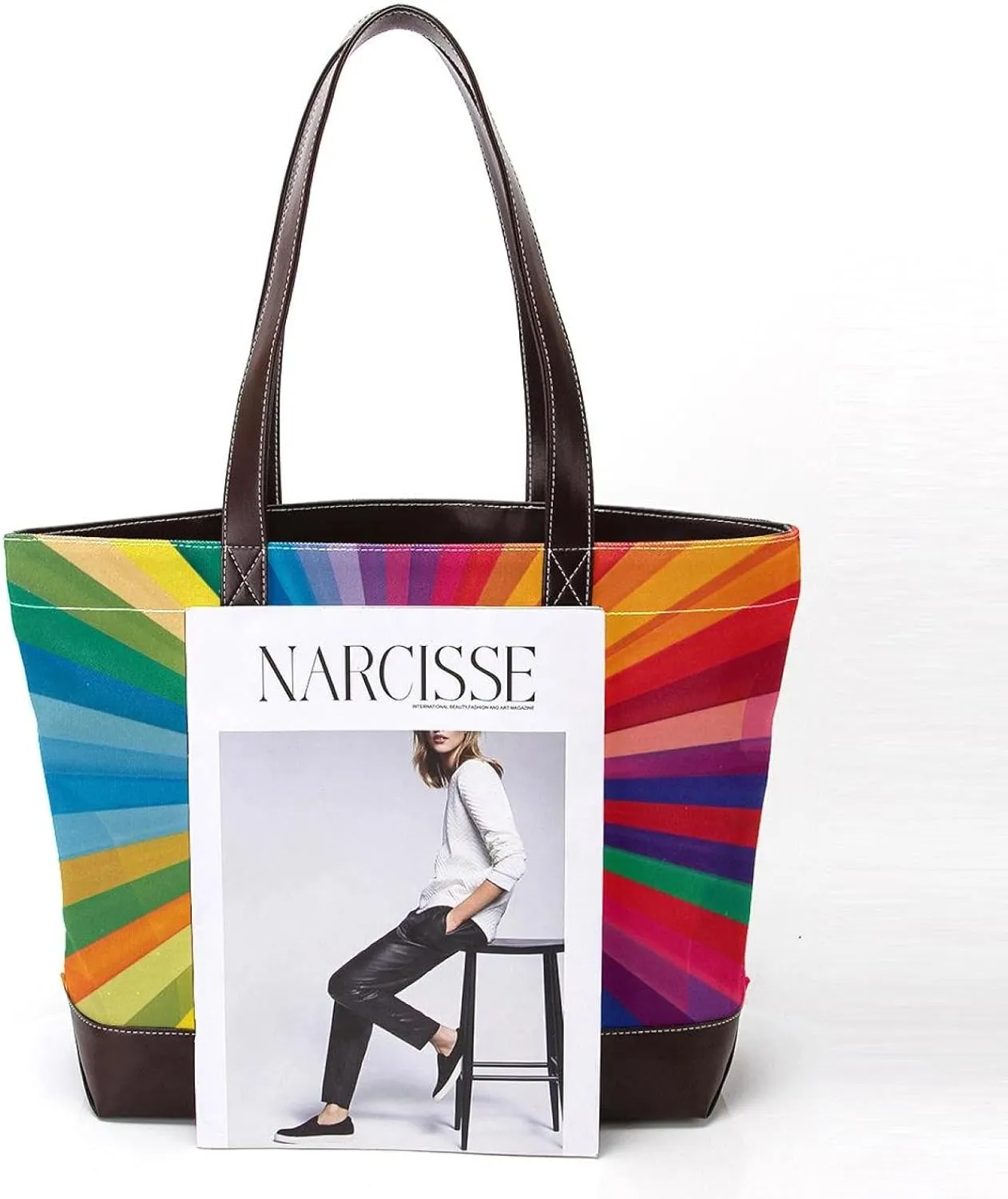 Tote Bag, Large Tote Bag, Women's Tote Handbags, Rainbow Lines Stripes Modern Art, Womens Tote Bags for Work