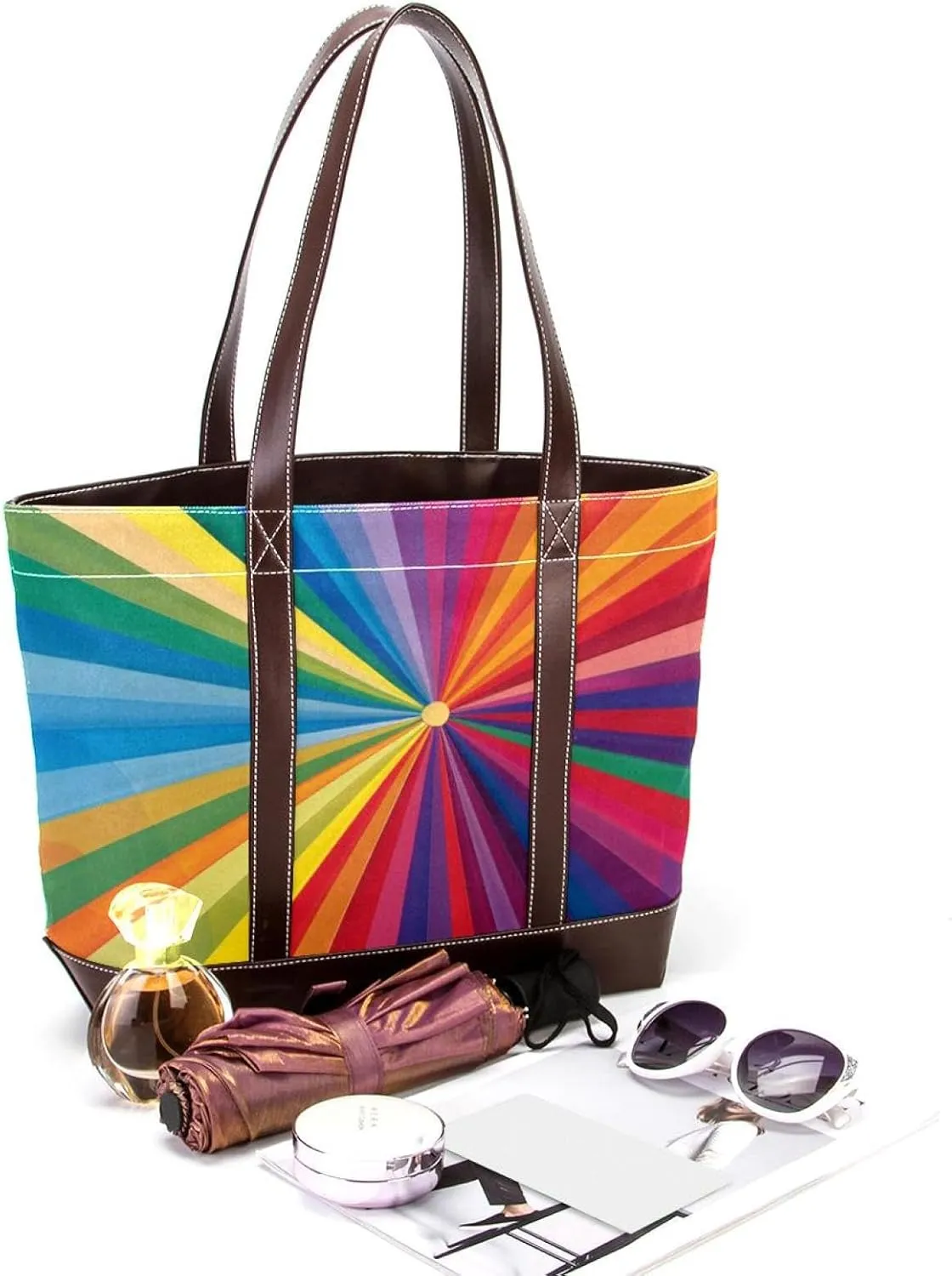 Tote Bag, Large Tote Bag, Women's Tote Handbags, Rainbow Lines Stripes Modern Art, Womens Tote Bags for Work