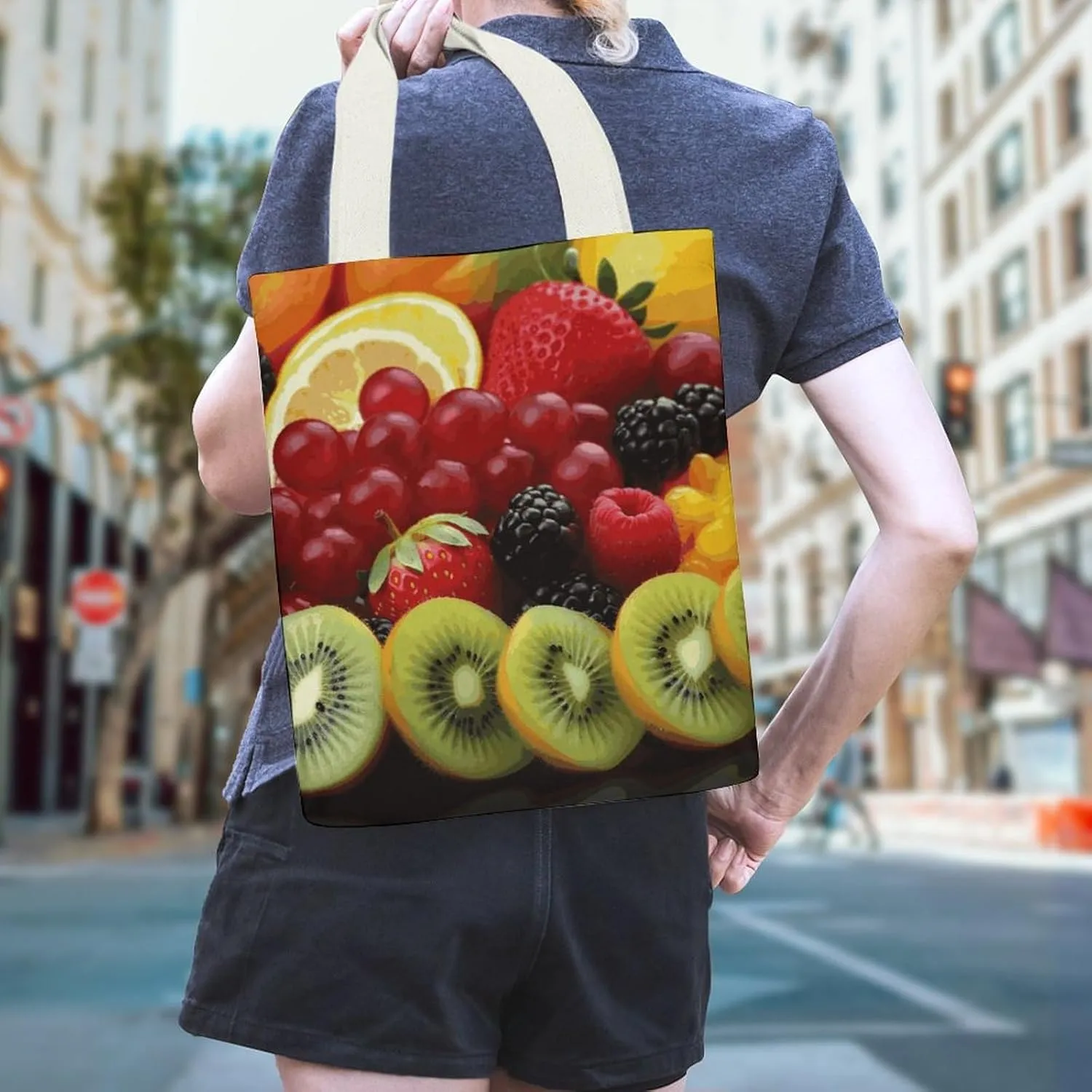 Tote Bag Reusable Cartoon Ladybug Flower Grocery Bag Canvas Shopping Bag with Inner Pocket for Women