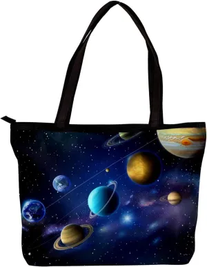 Tote Bags, Large Tote Bag, Tote Bag with Zipper, Planets Earth Space Universe, Womens Tote Bag