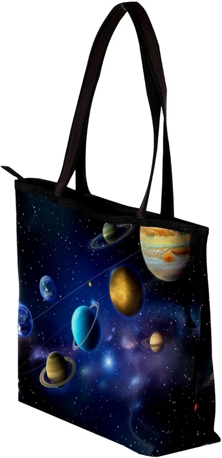 Tote Bags, Large Tote Bag, Tote Bag with Zipper, Planets Earth Space Universe, Womens Tote Bag