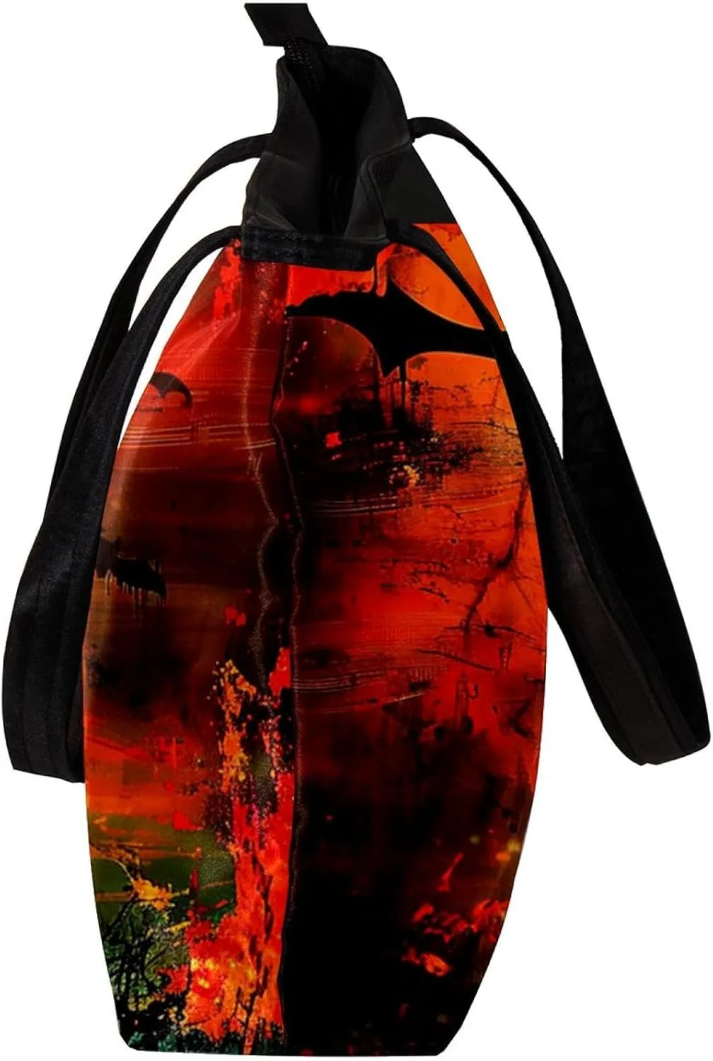 Tote Bags, Large Tote Bags for Women, Tote Bag with Zipper, Halloween Black Cat Bat Orchestra Spider, Tote Bag for Work