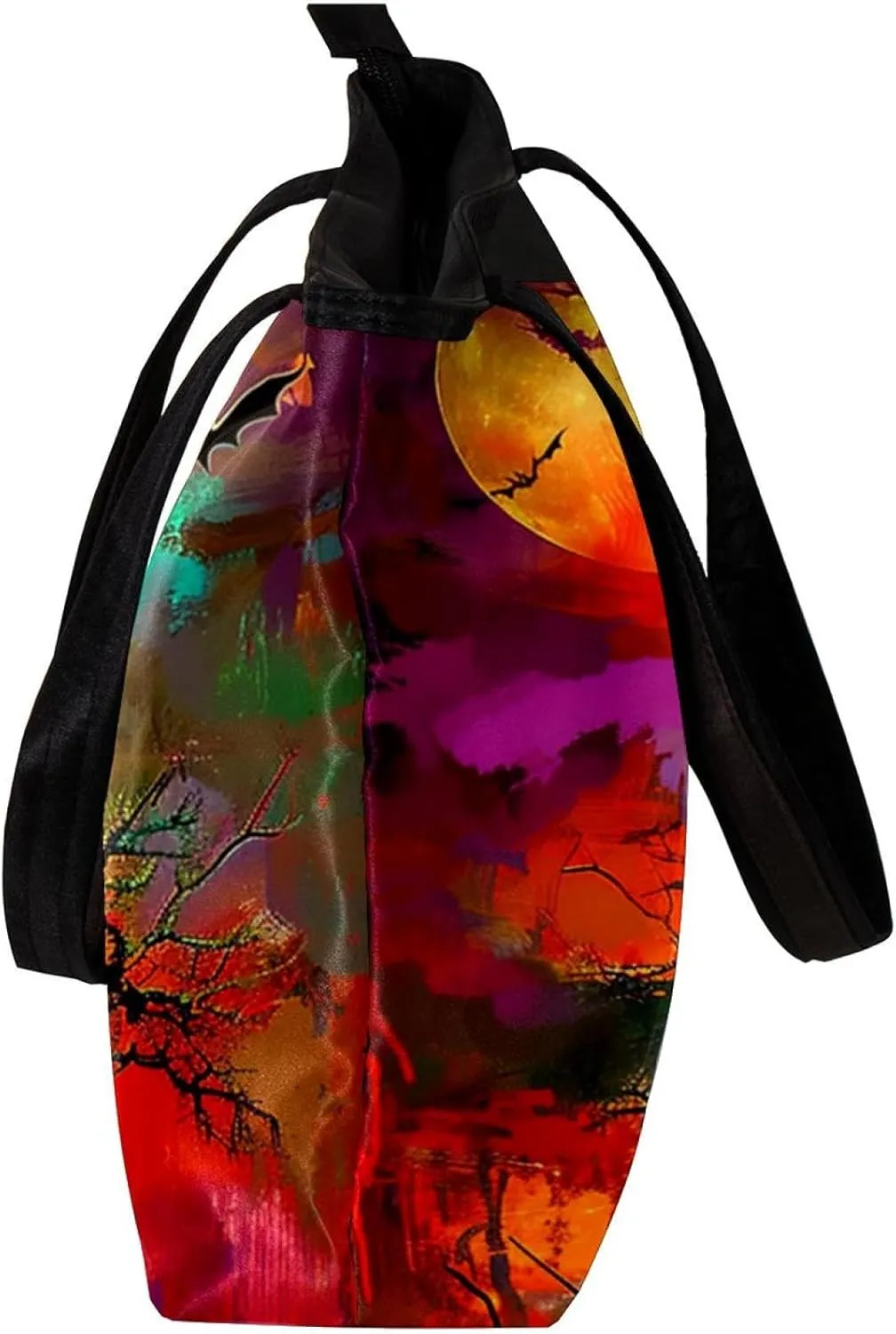 Tote Bags, Large Tote Bags for Women, Tote Bag with Zipper, Halloween Black Cat Bat Orchestra Spider, Tote Bag for Work