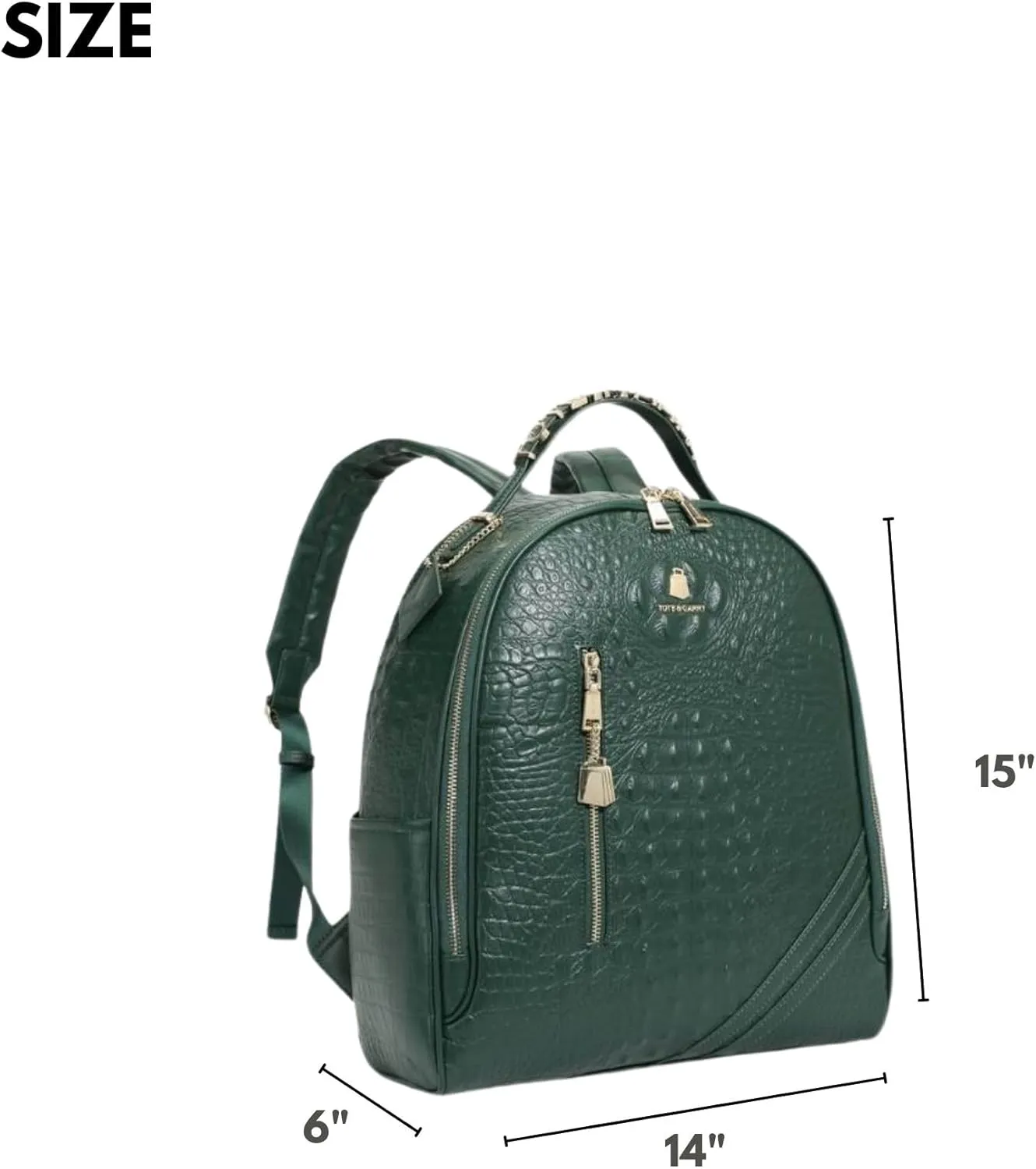 Tote&Carry Apollo BFF Backpack for Women, Vegan Leather, Water-Resistant, Carry-On Luggage for Travel, Work & Daily Use (Alligator Skin, Emerald Green)