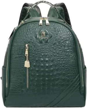 Tote&Carry Apollo BFF Backpack for Women, Vegan Leather, Water-Resistant, Carry-On Luggage for Travel, Work & Daily Use (Alligator Skin, Emerald Green)