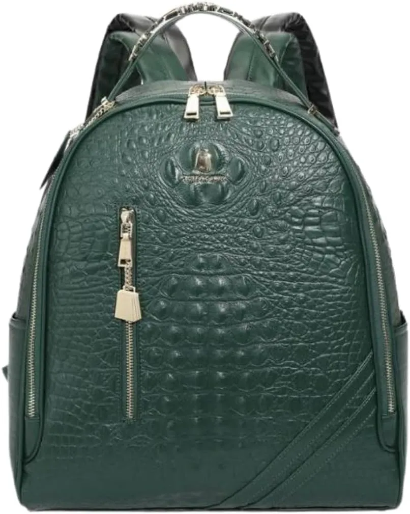 Tote&Carry Apollo BFF Backpack for Women, Vegan Leather, Water-Resistant, Carry-On Luggage for Travel, Work & Daily Use (Alligator Skin, Emerald Green)