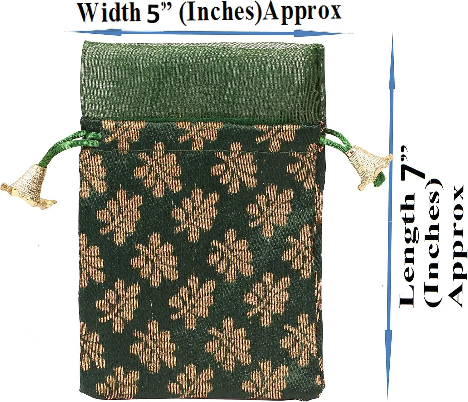 Touchstone Drawstring Bags Traditional Indian Handcrafted in Mimosa leaf Pattern Brocade fabric. Perfect for Gifts Jewelry Weddings Sweet Distribution Set of 20 Vibrant Multicolor Pouches Purses Potli
