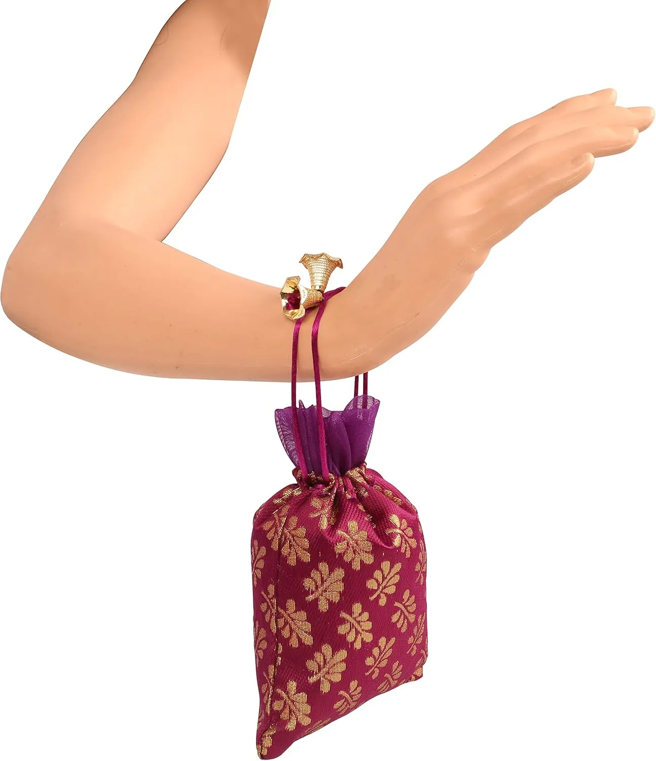 Touchstone Drawstring Bags Traditional Indian Handcrafted in Mimosa leaf Pattern Brocade fabric. Perfect for Gifts Jewelry Weddings Sweet Distribution Set of 20 Vibrant Multicolor Pouches Purses Potli