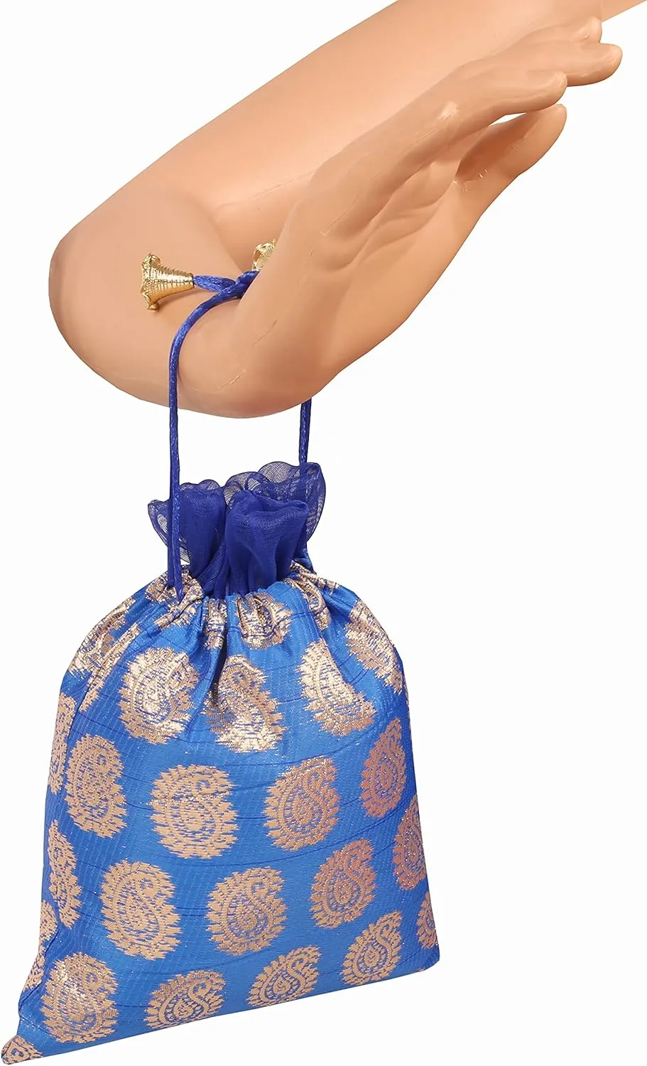 Touchstone Drawstring Bags Traditional Indian Handcrafted in Paisley Pattern Brocade fabric. Perfect for Gifts Jewelry Weddings Sweet Distribution Set of 9 Vibrant Multicolor Pouches Purses Potli