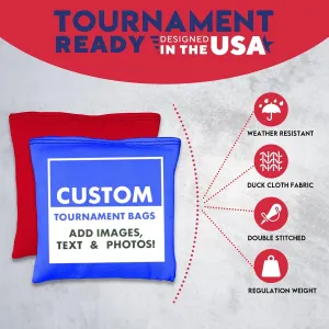 Tournament & Pro Custom Cornhole Bags, Personalized Cornhole Bean Bags for Your Loved Ones, Flag, State, College etc Includes Score Tower and Carry Case