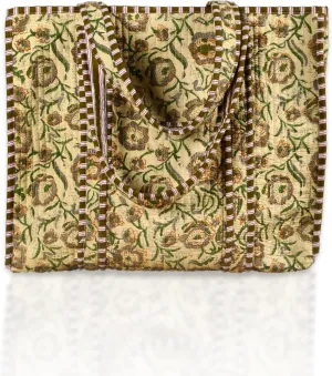 Trade Star 100% Cotton Hand Block Print Quilted Tote Bag Eco-Friendly Boho Shopper Vintage Shoulder Bag for Women
