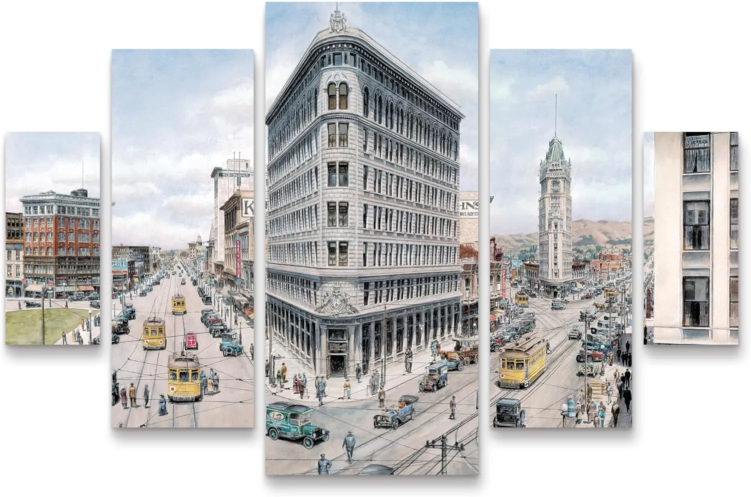 Trademark Fine Art 5 Piece Panel Set Art - Stanton Manolakas 'Oakland' Wall Art for Living Room, Bedroom, or Office Décor
