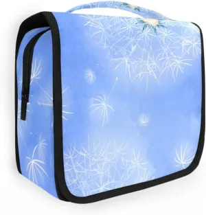 Travel Toiletry Bag Cosmetic Bag White Dandelions Blue Portable Hanging Cosmetic Case Traveling With Leakproof Compartment Makeup Toiletries Cosmetic Organizer for Women Men
