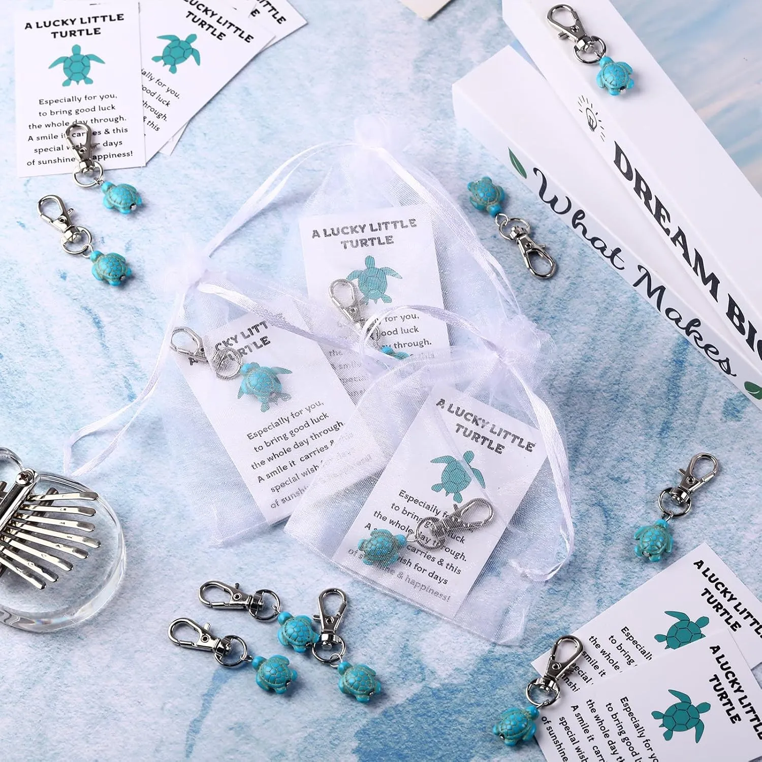 Travel Turtle Keychain Bulk Good Luck Small Sea Turtle Keychain Positive Inspirational Charm Gifts with Organza Bag