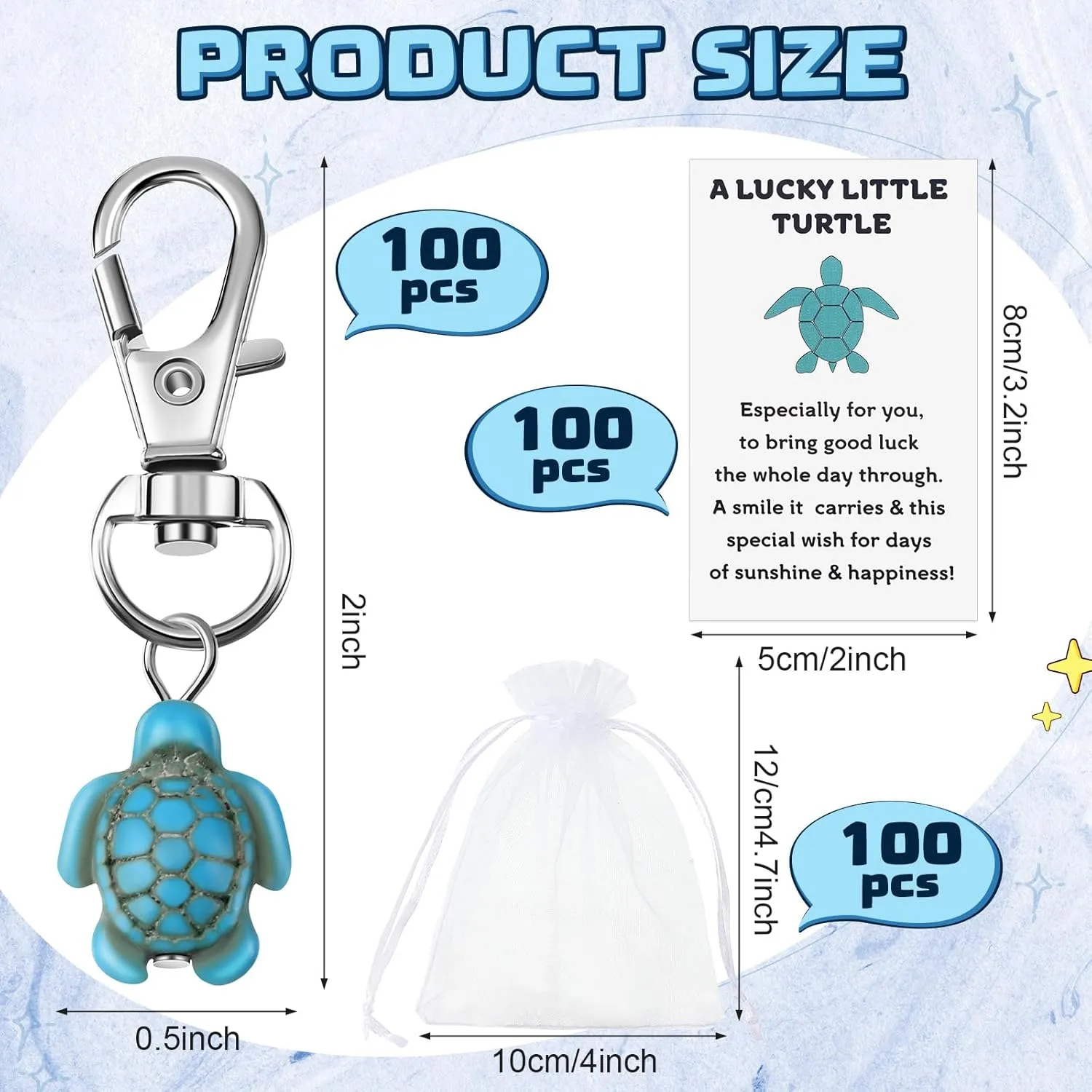 Travel Turtle Keychain Bulk Good Luck Small Sea Turtle Keychain Positive Inspirational Charm Gifts with Organza Bag